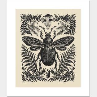 Fern and Beetle Fantasy: Woodcut Whimsy Posters and Art